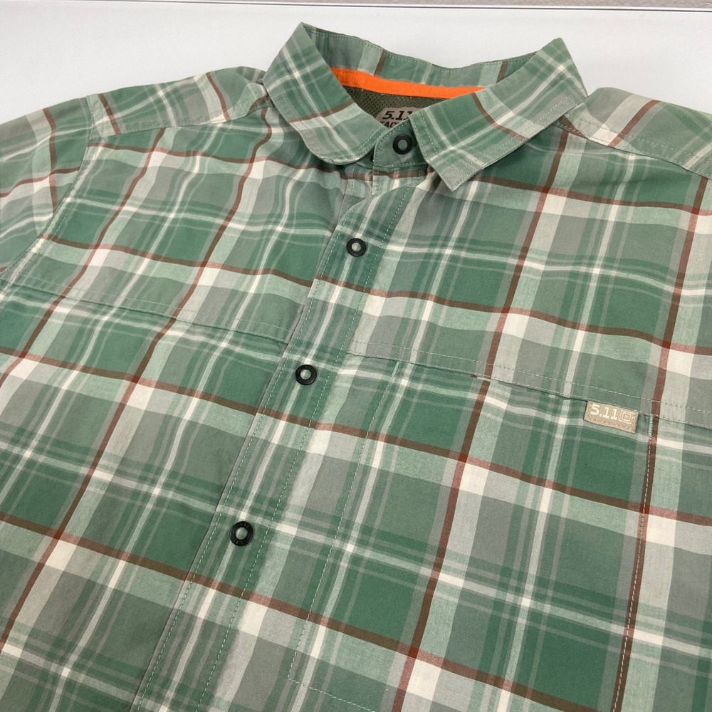 5.11 Tactical Mens Medium Green Plaid Snap Up Short Sleeve Shirt Workwear Pocket